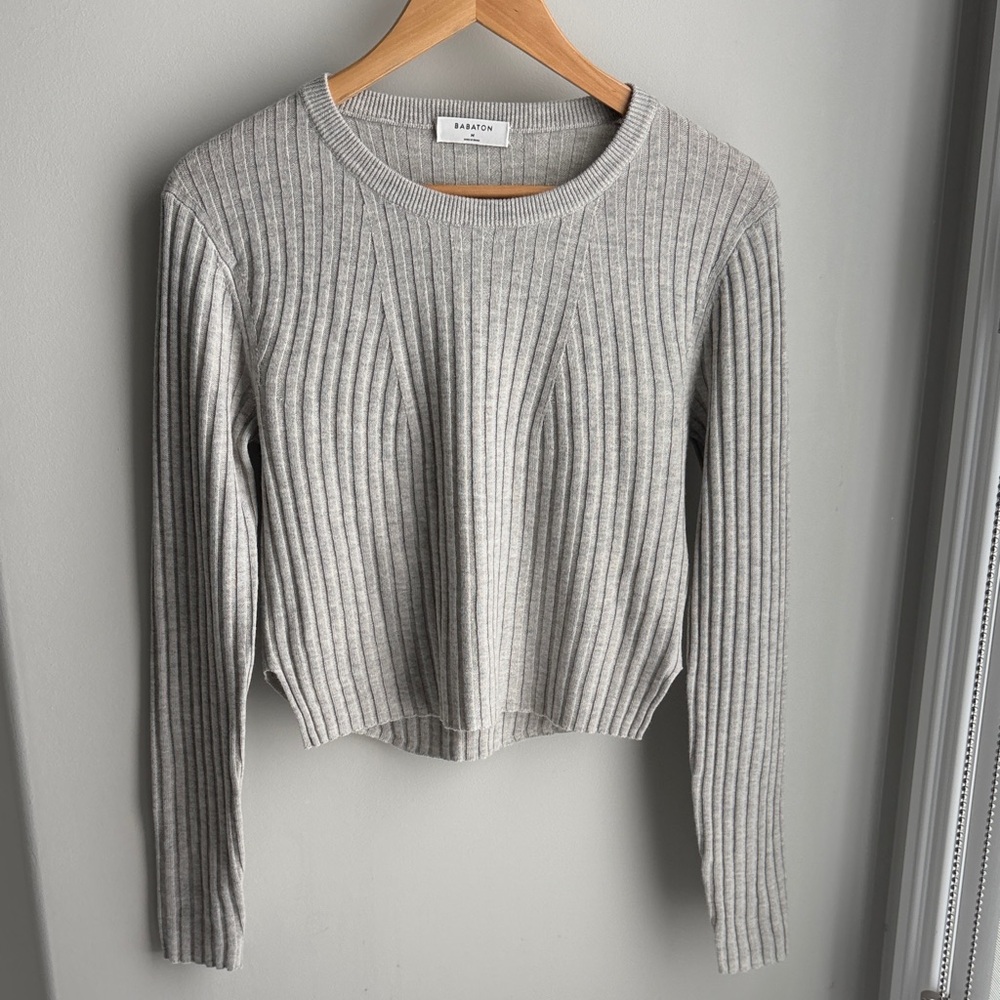 Babaton Light Gray Ribbed Sweater